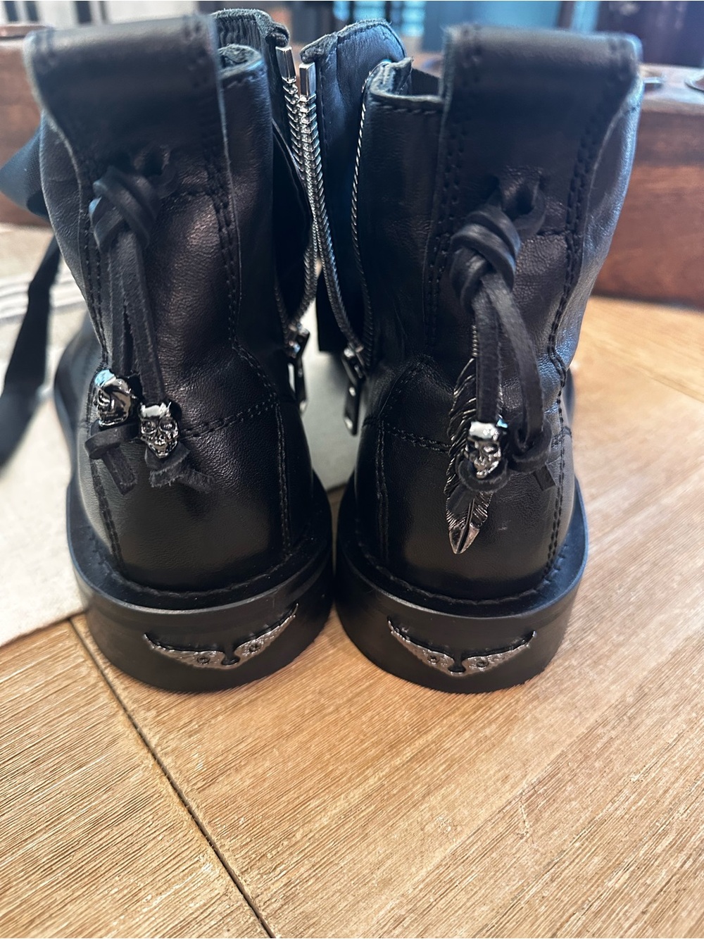Zadig & Voltaire Black Leather Combat Boots with Side Zip - Picture 3 of 5